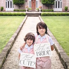 You guys!? This is the sweetest set of two banners for flower girls and ring bearers! Because no matter how cute they look (and they will be adorbs!) everyone will be waiting for you to make your big appearance. For over 10 years people have trusted Ritzy Rose on Etsy with their sign needs. FEATURES & BENEFITS * PRODUCT DETAILS: Paper signs are created from 3 sheets of responsibly sourced linen textured cardstock, elegantly stitched together and finished with hand tied satin ribbon. Packaged in Ring Bearer Signs, Flower Girl Signs, Ring Bearer Flower Girl, Ring Bearers, Cute Banners, Still Single, Custom Ribbon, Memorial Signs, Girl Sign