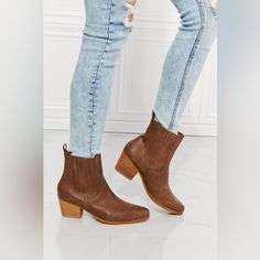 These Boots Are A Balancing Act Between Cowboy Boots And Chelsea Boots, Featuring Details Of Each Style. They Have A High-Top And A Stacked Heel, As Well As An Elevated Chelsea Panel And Pointed Toe. Size Fit: True To Size Pattern Type: Solid Type: Boots Toe: Point Toe Heel Height: Low Heels Heel Shape: Block Heels Material: Pu Leather /Wood Sole Imported Product Measurements: Heel Height: 2.5 Inch Mmshoes Has Made A Name For Itself In European And Asian Markets Through Footwear Trade Shows, In Brown Chelsea Boots With Flat Heel For Fall, Brown Flat Heel Chelsea Boots For Fall, Brown Flat-heel Chelsea Boots For Fall, Brown Faux Leather Chelsea Boots For Fall, Trendy Brown Ankle-high Chelsea Boots, Brown Ankle Chelsea Boots For Spring, Casual Brown Chelsea Boots For Fall, Casual Brown Closed Toe Chelsea Boots, Brown Flat Heel Boots For Fall