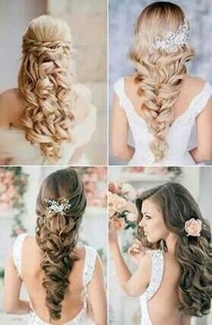 four different styles of braids with flowers in them