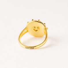 You can celebrate love in all its forms with the 'Just Love' Gold Heart Ring. For those who have faced trials and emerged with their hearts intact this ring is designed for you. Inscribed with the message "Just Love" on the band, this imprint ring will leave a small heart on your finger after wearing it serving as a reminder to keep your heart open through failure, loneliness, and your darkest hours. Keep Your Heart Open, Love Heart Ring, Delicate Gold Ring, Gold Heart Ring, Gift Sets For Her, Origami Owl Jewelry, Gold Embellishment, Celebrate Love, Gold Heart Necklace