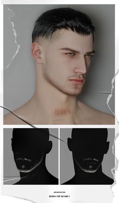 a man's face and neck are shown in three different photos