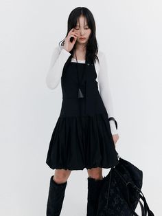 Composition : Shell : Rayon70% Nylon30% Lining : Polyester 100%Country of Origin : KOREA Black Nylon Mini Length Dress, Chic Black Nylon Dress, Spring Nylon Midi Dress, Layer Dress, Cool Eyes, Jumpsuit Dress, Balloons, Dress Outfits, Black Dress