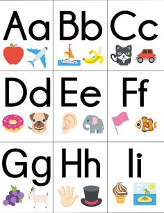 an alphabet with pictures of different animals and letters