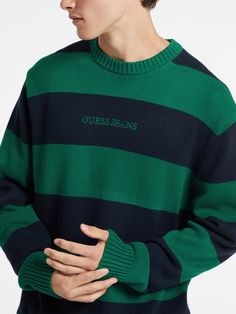 Straight from our archives, our striped, long sleeve sweater blends a vintage look with a more comfortable, contemporary feel. Made with 100% organic cotton. Striped Jeans, Cotton Pullover, Guess Jeans, Knit Cotton, Striped Knit, Striped Long Sleeve, Sleeve Sweater, Vintage Look, Vintage Looks