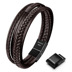 PRICES MAY VARY. Premium Genuine Leather Bracelet: Made from selected high-quality genuine leather and sturdy stainless steel, this mens bracelet is durable and skin-friendly for comfortable wear. Besides, the firmly clasp is easy to put on and take down. And you can adjust the bracelet length with the extra clasp. Stylish&Classic Mens Bracelet: Featuring the hand-woven rope design, this leather bracelet adopts the classic color to match a range of different outfits or occasions all year round. Leather Bracelet For Men, Brown Leather Bracelet, Genuine Leather Bracelet, Black Rope, Braided Leather Bracelet, Mens Leather Bracelet, Rope Design, Bracelet For Men, Mens Leather