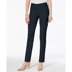 Simply Sleek And Polished, Charter Club's Petite Pull-On Ankle Pants Feature A Slimming Tummy Panel For A Flattering Fit. Mid Rise; Slim Fit Through Hips And Thighs; Straight Leg Approx. Inseam: 26" Pull-On Styling Tummy-Control Panel Designed To Fit And Flatter 5'4" And Under Frame Styles Are Tailored For The Petite Customer, Hits And Fits At The Right Places Specifically At Wrist And Ankle Rayon/Nylon/Spandex Machine Washable Imported Web Id: 11301792 Blue Fitted Leggings For Work, Elegant Tight Bottoms For Spring, Fitted Blue Pull-on Pants, Blue Fitted Pull-on Pants, Club Chelsea, Charter Club, Control Panel, Ankle Pants, Pant Jumpsuit