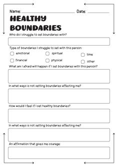 a worksheet with the words, health boundariess and other things in it