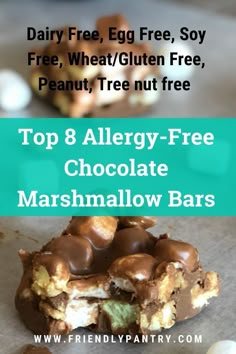 chocolate covered marshmallow bars with the text top 8 allergy - free marshmallow bars