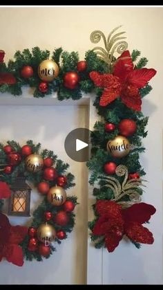 a christmas wreath is hanging on the wall