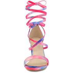 These lace-up chunky-heel sandals with tie-dye design are the perfect glamorous addition to your partywear this season. They feature an on-trend chunky heel and can team with a dress, and a statement clutch to finish your look. A good choice as a gift for your sister and friend. Great for going to travel or the beach. Trendy Lace-up Heels For Summer, Trendy Pink Lace-up Sandals, Trendy Party Lace-up Sandals For Spring, Trendy Spring Party Lace-up Sandals, Summer Party Lace-up Sandals With Block Heel, Summer Party Lace-up Block Heel Sandals, Spring Synthetic Lace-up Sandals With Block Heel, Spring Party Lace-up Sandals, Multicolor Strappy Sandals For Spring