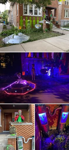 several pictures of different houses with lights on them