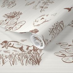 an image of a wallpaper with animals and plants on it's surface in brown