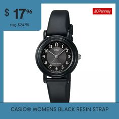 Make an impression with this watch that combines classic lines with modern touches. The round case is detailed with a clean black dial adorned with contrasting numerals and indices. A sleek black resin strap finishes the sophisticated look.Bracelet Dimensions: 9" long; 11.43mm wideModel No.: LQ139A-1B3Features: Analog, Water Resistant, Quick ShipJewelry Closure: BucklePower Source: Battery (included)Watch Movement: QuartzWater Resistance: 100mBand Color: BlackDial Color: BlackCase Thickness: 7.… Trendy Analog Round Dial Watch Accessories, Trendy Analog Watch Accessories With Round Dial, Trendy Analog Watch Accessories, Trendy Black Watch For Everyday Use, Trendy Black Watch For Everyday, Trendy Black Everyday Watch, Casual Black Watch Accessories With Round Dial, Black Casual Watch Accessories, Black Analog Watch With Adjustable Fit