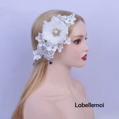 small bridal fascinator with lace,beads and rhinestones with metal combs at the back Ideal for wedding/party/races/church It is handmade product and every hat is well inspected before shipment,no return accepted.But please do contact us if you have any problems on your order.Thanks for your supports. Elegant White Rhinestone Headpieces, White Rhinestone Party Headpiece, Wedding Headband With Rhinestones, Rhinestone Headband For Wedding, Elegant Lace Hair Accessories With Adjustable Fit, White Lace Headband For Party, White Lace Party Headband, Wedding Headband With Bead Caps, Beaded Headband For Wedding