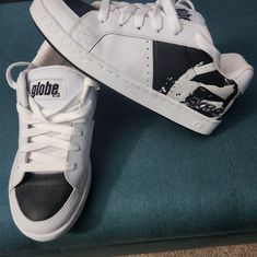 Vintage Early 2000's Glove Vice Ss Size 10.5 Skateboarding Shoes With Puffy Tongue. New In Box, Color Is White-Black-White Globe Skate Shoes, Globe Shoes, Skateboarding Shoes, White High Tops, Grey Sneakers, Shoes Color, Box Color, Brown Shoe, Black Slip Ons