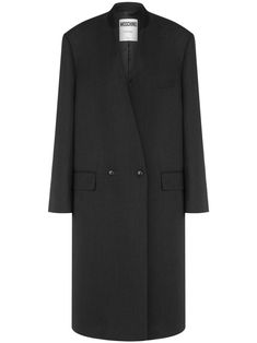 grey virgin wool oversize frame two side flap pockets chest welt pocket straight hem Wool Long Coat, Gray Wool Coat, Versace Brand, Black Wool Coat, Wool Coat Women, Long Wool Coat, Single Breasted Coat, Tweed Coat, Grey Coat