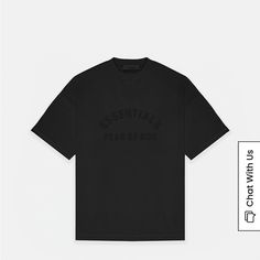 New With Tags Basic Black T-shirt For Streetwear, Black Essential T-shirt With Relaxed Fit, Essential Black Crew Neck T-shirt, Basic Black T-shirt With Letter Print, Essential Logo Print T-shirt For Streetwear, Essential Short Sleeve T-shirt With Logo Print, Essential Logo Print Streetwear T-shirt, Essential Graphic Print T-shirt For Streetwear, Essential Short Sleeve T-shirt With Graphic Print