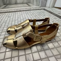 Gold Leather Fisherman Sandal From Emme Parsons. Worn Once, Sole Has Signs Of Wear, Otherwise Perfect. Emme Parsons, Gold Leather, Women's Shoes Sandals, Shoes Sandals, Women Shoes, Sandals, Signs, Leather, Women Shopping