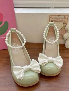 MQTIME - Autumn Fairy Sweet Medium Heels Shoes Women Korean Style Bow Elegant Mary Janes Shoes Ladies Beaded Solid Casual Sandals 2024 Medium Heels, Medium Heel Shoes, Fairy Shoes, Mary Janes Shoes, Autumn Fairy, Dr Shoes, Pretty Shoes Sneakers, Cute Shoes Heels, Kawaii Shoes