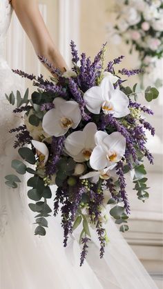 Elegant Lavender and Orchids Wedding Bouquets Lavender Wisteria Bouquet, Lavender And Green Wedding Bouquet, Lavender Orchid Bouquet, Bouquet Of Flowers Orchid, Lavender Cascading Bouquet, Lavender Wedding Arrangements, Wedding Bouquets Posy, Wedding Bride Flowers Bridal Bouquets, Romantic Lavender Wedding