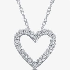 This Is A Brand New In The Box Genuine Diamond Sterling Silver Heart Pendant Necklace Womens 1/10 Ct Features: In A Gift Box Diamond Clarity: I3 Jewelry Closure: Spring Ring Clasp Link Construction: Solid Setting: Nick Shape: Heart Stone Cut: Round Diamond Color: I-J Metal Color: White Chain Length: 18 Inch Pendant Length: 15.1mm Pendant Width: 15.5mm Rounded Carat Weight: 1/10 Ct. T.W. Metal: Sterling Silver Chain Construction: Rope Care: Wipe Clean Stone Type: 20 Genuine Diamond Authenticity: White Heart-shaped Diamond Necklace For Formal Occasions, White Heart-shaped Diamond Necklace For Formal Events, White Heart Diamond Necklace For Formal Occasions, White Heart-shaped Brilliant Cut Necklace, White Heart Shaped Diamond Necklace In Fine Jewelry, Classic White Heart Necklace For Valentine's Day, White Heart-shaped Diamond Necklace With Accents, Classic White Diamond Cut Heart Necklace, White Diamond Necklace With Heart Charm And Pendant