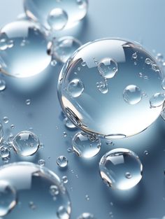 water droplets are shown on a blue surface