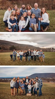 the family is posing for pictures in their field