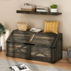 Bring rustic charm and practical storage to your home with the Farmhouse Storage Chest. Crafted from quality wood, this 39.4" trunk offers ample space for linens, toys, and more. The sloped top design adds visual interest and a handy display surface. Smooth-rolling casters allow easy mobility, while the safety hinge ensures gentle lid closure. Versatile for the entryway, bedroom, or living room, this farmhouse-inspired storage solution is a stylish and functional addition to any space. Specifica Large Toy Box, Wooden Storage Bench, Chest Storage, Storage Trunk, Entryway Bedroom, Minimalist White, Lid Storage, Blanket Chest, Wooden Storage Boxes