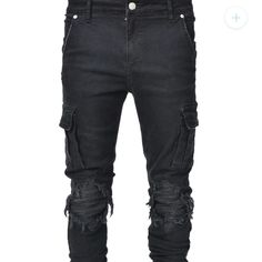 Cargo Denim Biker Patch Color Black Size Small (30) Skinny Fit 10oz Denim 98% Cotton / 2% Elastane Cargo Side Pockets Minor Distressing Throughout Jeans Biker Patch Knees Stone Wash Ykk Fly Zip No Zippers At The Bottom* Utility Jeans With Cargo Pockets And Fitted Style, Fitted Cargo Jeans For Fall Streetwear, Urban Distressed Denim Cargo Jeans, Fitted Washed Black Cargo Jeans With Pockets, Fitted Washed Black Cargo Jeans, Fitted Denim Jeans With Cargo Pockets, Urban Ripped Fitted Jeans, Fitted Utility Cargo Jeans With Five Pockets, Urban Style Ripped Fitted Jeans