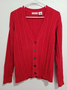 Talbots Women's Cardigan Long Sleeve V-Neck Button Up Crochet Red Color.Size S. Condition is Pre-owned. Shipped with USPS First Class Package. Beautiful Cardigan, condition is Pre-owned in good condition for use. Look at the pictures for more details.(21) Measurements: Armpit to armpit- 19'' Length from shoulder to bottom- 24" Shoulder to shoulder- 19" □♡□♡□♡□♡□♡□♡□♡□♡□♡□♡□♡□♡ At ShopWithSay we have a commitment, make your purchase a pleasant experience. In our store you will find a wide variety Red V-neck Sweater With Button Closure, Red Knit Sweater With Buttons, Red Knit Cardigan With Button Closure, Red Knit Cardigan With Buttons, Vintage Red V-neck Cardigan, Cardigan Long Sleeve, Cardigan Long, Long Sleeve Cardigan, Womens Cardigan