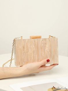 BirdinBag - Compact Marble Beaded Chain Box Bag - Elegant and Trendy Trendy Rectangular Shoulder Bag For Events, Rectangular Box Bag With Chain, Rectangular Chain Box Bag, Beige Rectangular Box Bag For Gifting, Beige Rectangular Box Bag For Evening, Chic Rectangular Box Bag With Chain, Rectangular Beige Box Bag For Gifts, Rectangular Evening Bag With Pearl Handle, Rectangular Chain Bag As Gift