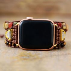 Apple watch band black Raffi Ahmad, Handmade Watch Bands, Healing Stones Jewelry, Bracelet Apple Watch, Apple Watch Faces, Unique Handmade Jewelry, Apple Watch Strap, Tigers Eye, Metal Beads