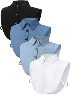 PRICES MAY VARY. Package Content: there are 4 pieces of fake detachable dickey collars available in different colors, enough quantity and classic colors to meet your everyday wear, match or change needs, and you can choose the proper colors according to your preferences or ideas Reliable Material: these practical half shirts round collar blouses are made of quality fabric, which feature fine workmanship, delicate and smooth appearance, clear and generous color, breathable and easy to clean and c Fake Collar Outfit, Dickey Collar, Collar Outfits, False Collar, Fake Collar, Half Shirts, Girls Outfits, Top For Women, Collar Top