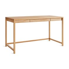 a wooden desk with two drawers on one side and an open drawer on the other