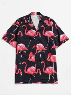 Funky Shirts, Shirt Quilts, Funny Flamingo, Mens Shirts Online, Flamingo Shirt, Shirts Short Sleeve, Statement Tshirt, Gym Shirt, Shirt Refashion