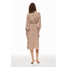 Brown Stripe (Main: 70% Viscose, 30% Silk Lining; Cami: 100% Polyester). Casual Dresses. Collared. Long Sleeve. Back Zipper Closure. Shoulder to Hemline Length: 45". Imported. Chic Beige Long Sleeve Knee-length Dress, Chic Beige Knee-length Long Sleeve Dress, Chic Knee-length Beige Long Sleeve Dress, Formal Viscose Shirt Dress For Fall, Semi-formal Long Sleeve Viscose Dress, Chic Collared Viscose Dress, Fitted Viscose Shirt Dress For Fall, Chic Knee-length Shirt Dress For Casual Wear, Chic Knee-length Shirt Dress For Dress Down Occasions