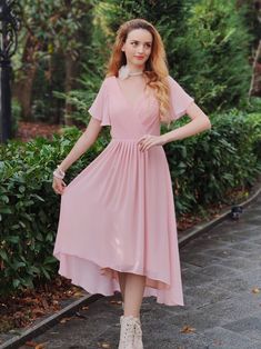 Plus Size Chiffon Knee-length Ruffles Sleeve Pleated A-Line Wedding Guest Dress - Ever-Pretty US Midi Wedding Guest Dress, Ever Pretty, Guest Dress, Ruffled Sleeves, Neck Ruffle, Home Wedding, Chiffon Fabric, Elegant Dress, Guest Dresses