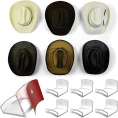 six different types of leather hats and covers