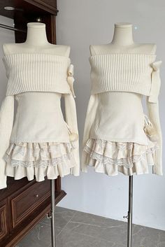 Balletcore Of Shoulder Sweater | Coquette Outfits – Boogzel Clothing Outfits With Sweaters Aesthetic, Feminine Long Sleeve Stretch Sweater, Feminine Long Sleeve Knit Sweater, Feminine Stretch Sweater For Winter, Elegant Long Sleeve Sweater With Ruffles, Feminine Long Sleeve Ruffled Sweater, Feminine Long Sleeve Knitted Sweater, Feminine Knitted Tops For Winter, Elegant Ruffled Sweater For Winter