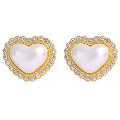 Unique Retro Pearl Stud Earrings for Women Party Wedding Jewelry Gold Plated Round Clip-on Earrings For Party, Gold Heart Shaped Clip-on Earrings For Wedding, Elegant Earrings For Valentine's Day Party, Elegant Party Earrings For Valentine's Day, Gold Earrings For Valentine's Day Formal, Gold Earrings For Valentine's Day Formal Occasion, Formal Gold Earrings For Valentine's Day, Heart-shaped Pearl Party Earrings, Gold Plated Earrings For Valentine's Day Formal