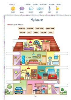 the home page for liveworksheets shows an image of a house with lots of rooms and furniture