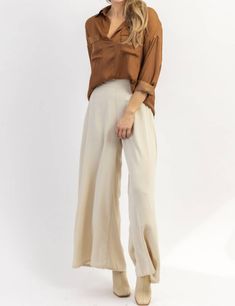 Free shipping and easy returns on Venti6 In Flight Palazzo Pant In Beige. Elastic waist, wide leg palazzo pant, soft with stretch, asymmetric waist detail. 100% polyester. The mode Palazzo Pant, Wide Leg Palazzo Pants, B Fashion, Effortless Chic, In Flight, Palazzo Pants, Dress Code, Spring Summer Outfits, Modest Outfits