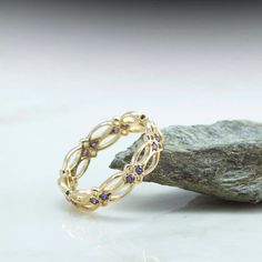 Amethyst Celtic Eternity Ring - Amethyst Ring - purple gemstone Gold Ring - pattern - victorian - go Celtic Eternity Ring, Gemstone Gold Ring, Silver Celtic Rings, Vintage Engagement Rings Art Deco, Sapphire Eternity Ring, Ring Pattern, Amethyst Wedding, Celtic Ring, Ring Purple