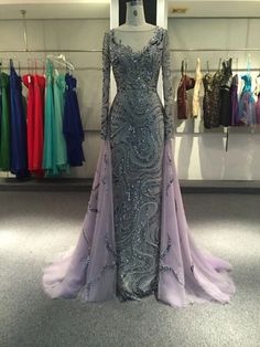 Purple long sleeves mermaid prom dresses with removable train sliver c – Anna's Couture Dresses Elegant Corset Dress, Changing Dresses, Corset Dress Formal, Long Sleeve Mermaid Prom Dress, Elegant Corset, Empire Waist Evening Dress, Beaded Evening Gowns, Long Sleeve Evening Gowns, Formal Ball Gown