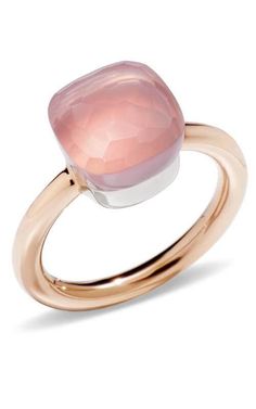 Pomellato Nudo Ring Rose Gold, White Gold and Pink Quartz (PAA1100O6000000QR). As the brand's most iconic ring, Nudo features a sleek, powerful design. Its 'nude' stone is available in infinite mix-and-match combinations of colors and sizes.ring in 18k rose and white gold with 1 rose ... Pomellato Jewelry, Pomellato Ring, Rose Gold Quartz, Rose Quartz Ring, Rose Quartz Stone, Square Rings, Modern Ring, White Gold Jewelry, Lemon Quartz