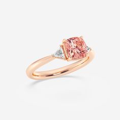 1 3/4 ctw Cushion Lab Grown Diamond Fancy Pink With Trillion Three-Stone Engagement Ring 14K Rose Gold Gia Certified Rose Gold Diamond Jewelry, Gia Certified Rose Gold Diamond Ring, Gia Certified Rose Gold Round Cut Diamond Ring, Elegant Gia Certified Rose Gold Diamond Ring, Luxury Rose Gold Morganite Diamond Ring, Formal Three Stone Rose Gold Ring, Formal Rose Gold Three Stone Ring, Gia Certified Moissanite Diamond Ring In Rose Gold, Rose Gold Cushion Cut Morganite Ring