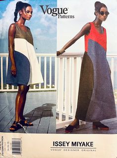 two women in dresses on the front and back of a sewing pattern for a dress