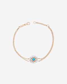 Handcrafted from 18K gold, this bracelet from our Evil Eye Collection is a contemporary interpretation of the ancient symbol. Featuring a 3mm round sleep beauty turquoise center stone for the eye, it is beautifully encircled by a combination of baguette and round white diamonds. Details 18k yellow gold, rose gold or white gold 3mm round sleep beauty turquoise center 0.21 carats of baguette and round white diamonds Bracelet length 7 inches and can be adjusted to 6.25 inches 13x12mm dimensions Ref Turquoise Evil Eye Bracelet, Turquoise Evil Eye Bracelet Jewelry, Elegant Turquoise Jewelry With Evil Eye, Turquoise Evil Eye Bracelet With Round Beads, Yellow Gold Round Evil Eye Bracelet, 14k Yellow Gold Evil Eye Bracelet, Turquoise Round Evil Eye Jewelry, Adjustable Yellow Gold Evil Eye Bracelet, Sleep Beauty