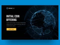 the website for coining company acmecoin is displayed on a blue background