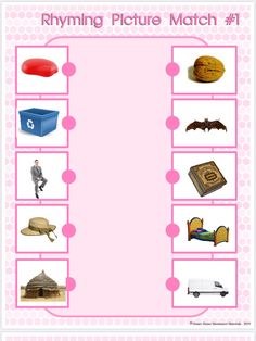 the rhyming picture match is shown in pink and has pictures of different objects